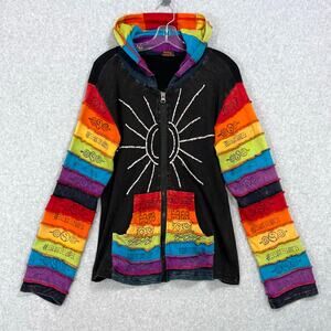Rising International Hooded Jacket Size L Rainbow Bohemian Artsy Pride Festival